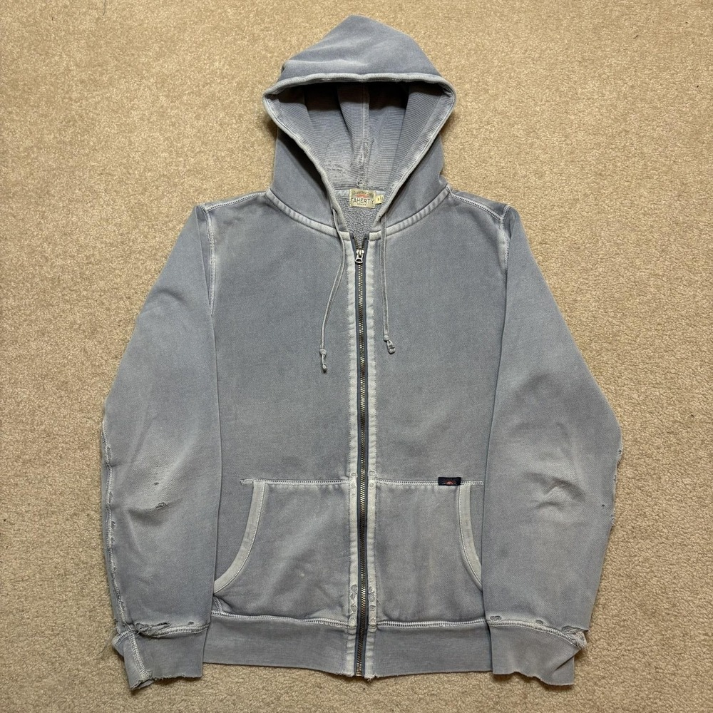 Faherty Brand Hoodie Sweatshirt Mens Small Blue Full Zip Fleece Faded Distressed